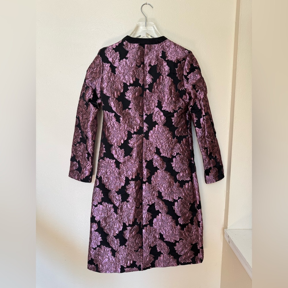 Lulus Mayia Black & Purple Jacquard Floral Print Long Jacket - Picture 6 of 7